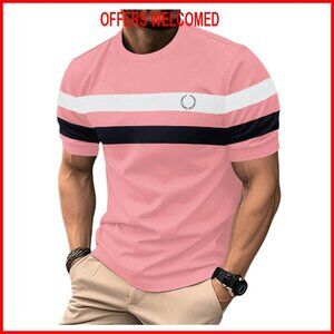 Men's Short Sleeve Color Block Tee Soft Stretch Fabric Casual Workout Top